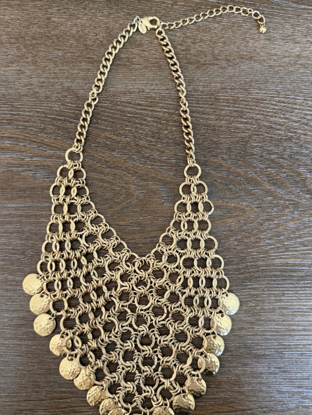 Chico's Gold Hammered Coin Cascade Necklace